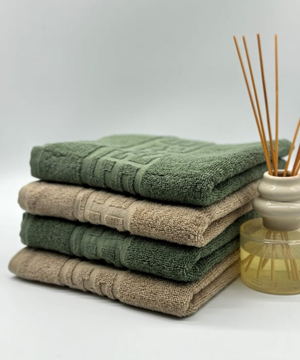 Set 4 Prosoape Bumbac 500 gr/mp, 50x90 cm, Dunga Greceasca, Bej/Verde Kaki C1120 [1]