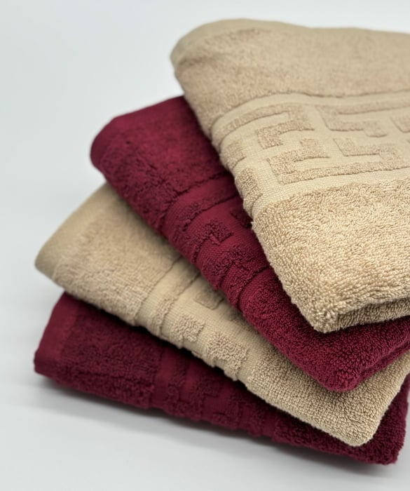 Set 4 Prosoape Bumbac 500 gr/mp, 50x90 cm, Dunga Greceasca, Grena/Bej C1179 [2]