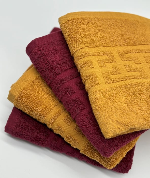 Set 4 Prosoape Bumbac 500 gr/mp, 50x90 cm, Dunga Greceasca, Grena/Galben Mustar C1177 [3]