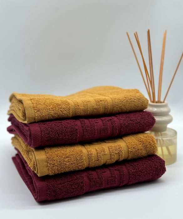 Set 4 Prosoape Bumbac 500 gr/mp, 50x90 cm, Dunga Greceasca, Grena/Galben Mustar C1177 [2]