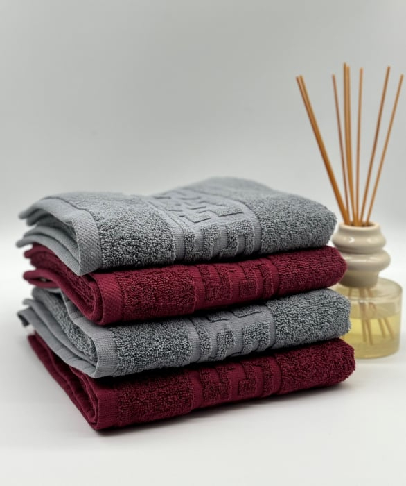 Set 4 Prosoape Bumbac 500 gr/mp, 50x90 cm, Dunga Greceasca, Grena/Gri C1176 [2]