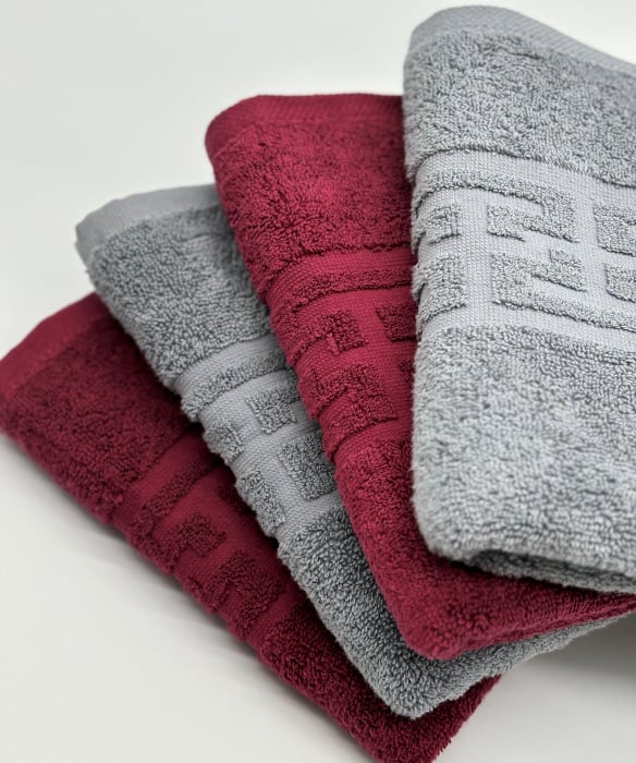 Set 4 Prosoape Bumbac 500 gr/mp, 50x90 cm, Dunga Greceasca, Grena/Gri C1176 [3]