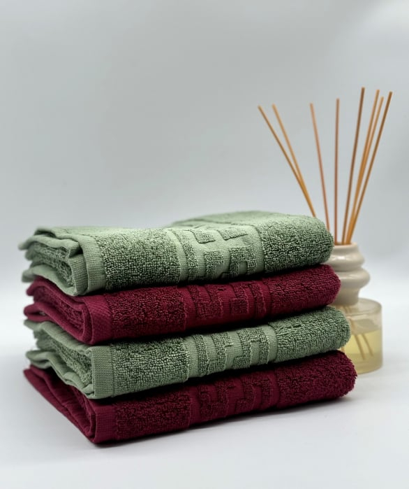 Set 4 Prosoape Bumbac 500 gr/mp, 50x90 cm, Dunga Greceasca, Grena/Verde Kaki C1178 [3]