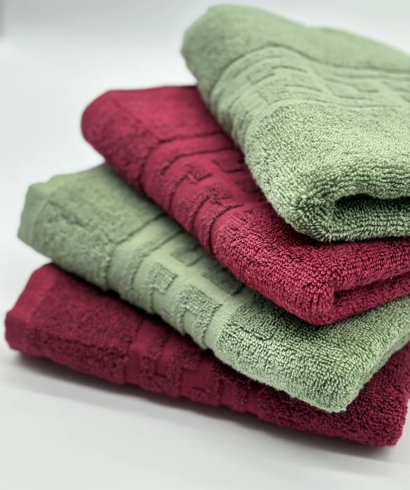 Set 4 Prosoape Bumbac 500 gr/mp, 50x90 cm, Dunga Greceasca, Grena/Verde Kaki C1178 [2]