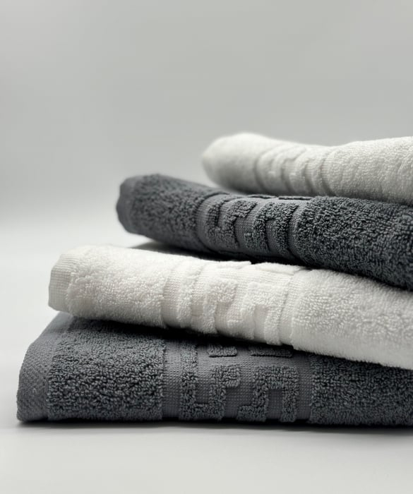 Set 4 Prosoape Bumbac 500 gr/mp, 50x90 cm, Dunga Greceasca, Gri/Alb C1122 [2]