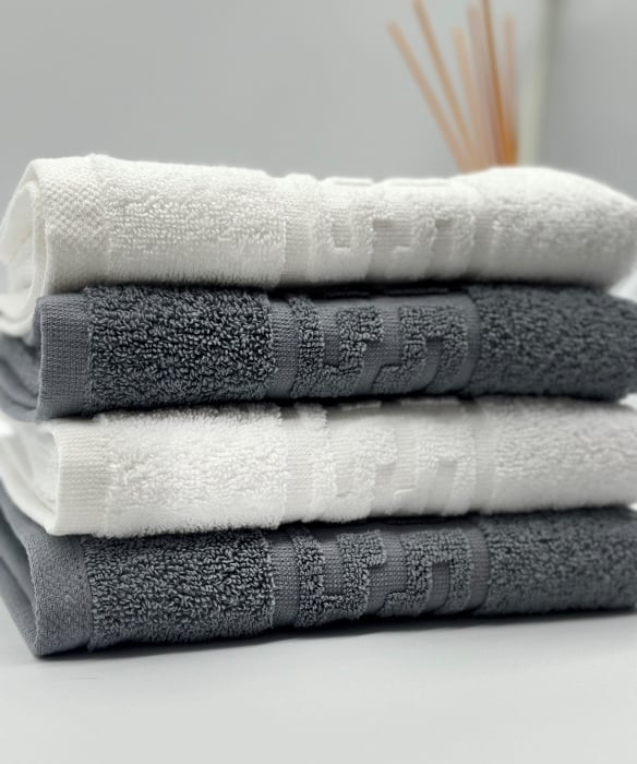 Set 4 Prosoape Bumbac 500 gr/mp, 50x90 cm, Dunga Greceasca, Gri/Alb C1122 [1]