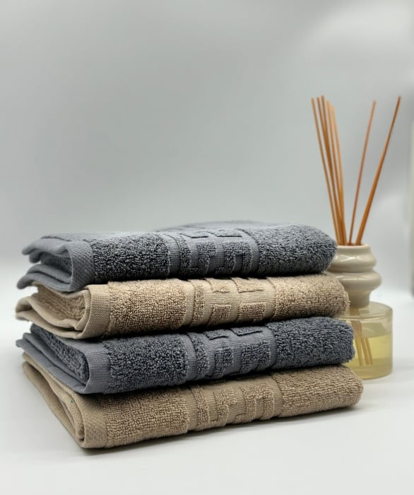 Set 4 Prosoape Bumbac 500 gr/mp, 50x90 cm, Dunga Greceasca, Gri/Bej C1181 [3]