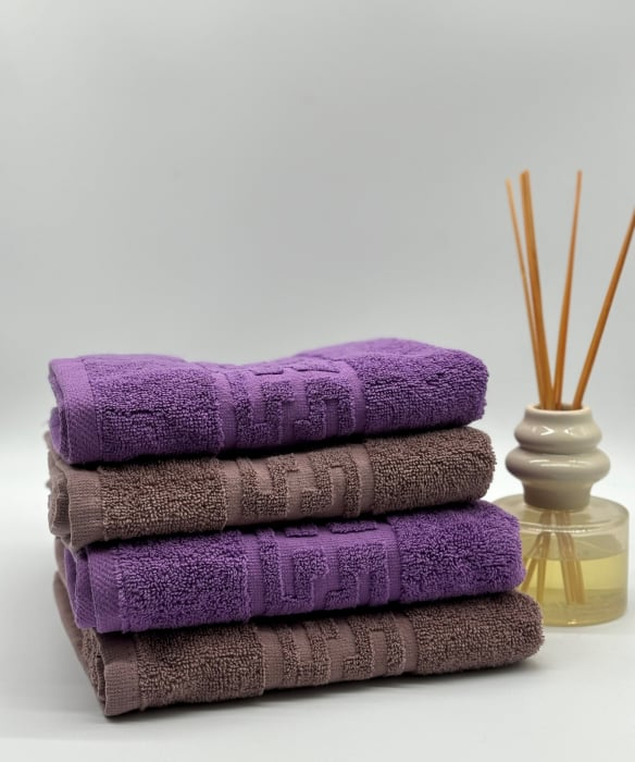 Set 4 Prosoape Bumbac 500 gr/mp, 50x90 cm, Dunga Greceasca, Maro/Mov C1183 [3]