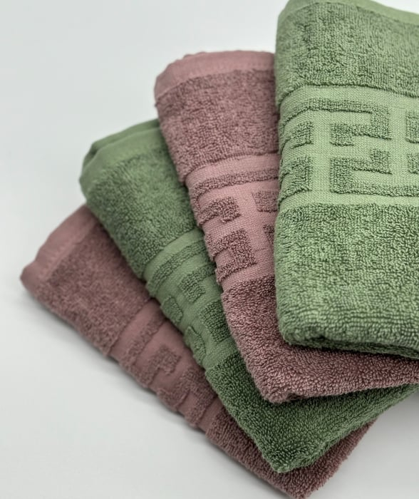 Set 4 Prosoape Bumbac 500 gr/mp, 50x90 cm, Dunga Greceasca, Maro/Verde Kaki C1182 [2]