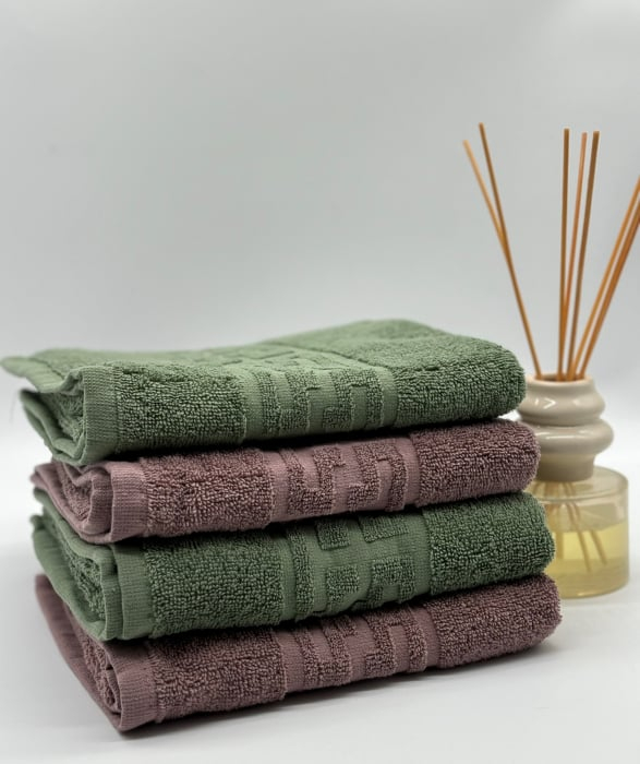 Set 4 Prosoape Bumbac 500 gr/mp, 50x90 cm, Dunga Greceasca, Maro/Verde Kaki C1182 [3]