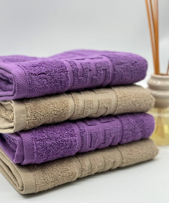 Set 4 Prosoape Bumbac 500 gr/mp, 50x90 cm, Dunga Greceasca, Mov/Bej C1170 [2]