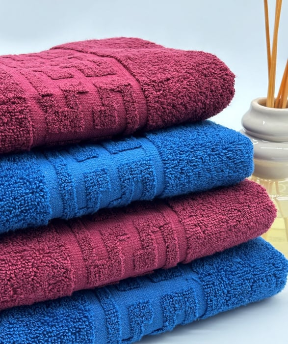 Set 4 Prosoape Bumbac 500 gr/mp, 50x90 cm, Dunga Greceasca, Rosu/Albastru C1121 [3]