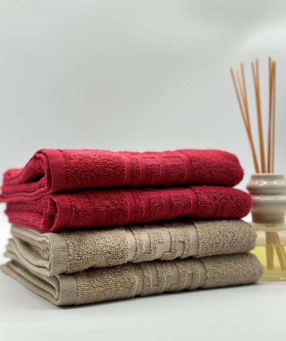 Set 4 Prosoape Bumbac 500 gr/mp, 50x90 cm, Dunga Greceasca, Rosu/Bej C1169 [4]
