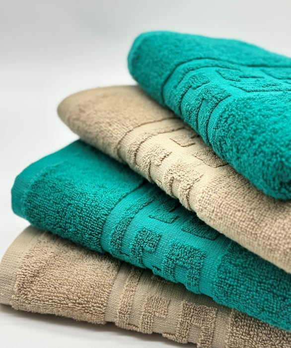 Set 4 Prosoape Bumbac 500 gr/mp, 50x90 cm, Dunga Greceasca, Verde/Bej C1167 [2]