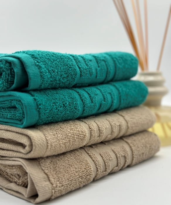 Set 4 Prosoape Bumbac 500 gr/mp, 50x90 cm, Dunga Greceasca, Verde/Bej C1167 [3]