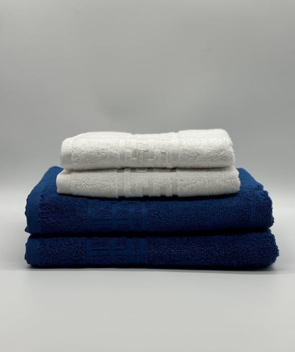 Set 4 Prosoape Bumbac 500 gr/mp, Dunga Greceasca, Alb/Albastru C1244 [2]