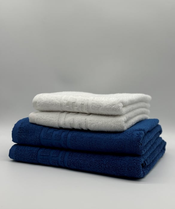 Set 4 Prosoape Bumbac 500 gr/mp, Dunga Greceasca, Alb/Albastru C1244 [1]