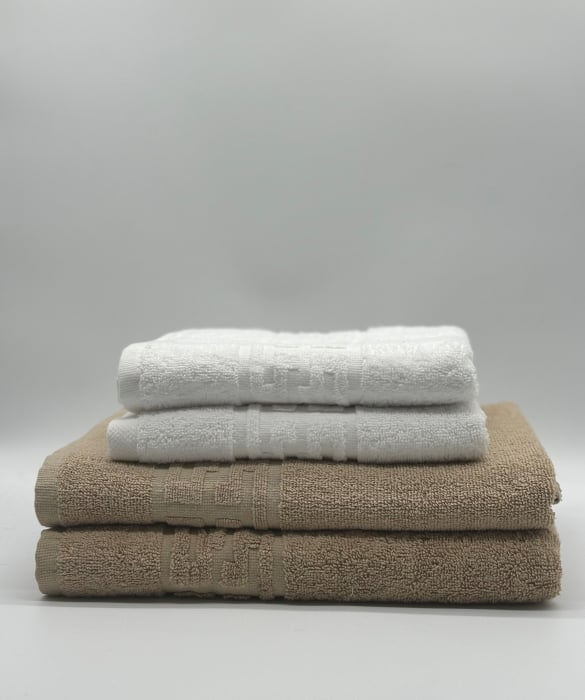 Set 4 Prosoape Bumbac 500 gr/mp, Dunga Greceasca, Alb/Bej C1246 [2]