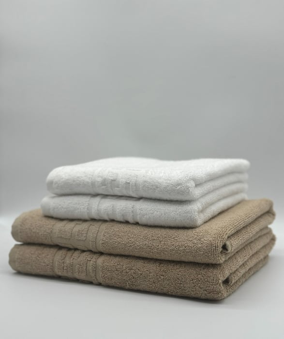 Set 4 Prosoape Bumbac 500 gr/mp, Dunga Greceasca, Alb/Bej C1246 [1]