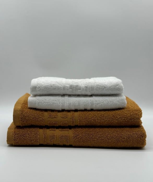 Set 4 Prosoape Bumbac 500 gr/mp, Dunga Greceasca, Alb/Galben Mustar C1248 [2]