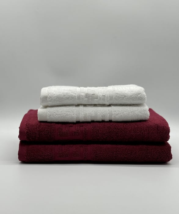 Set 4 Prosoape Bumbac 500 gr/mp, Dunga Greceasca, Alb/Grena C1252 [2]