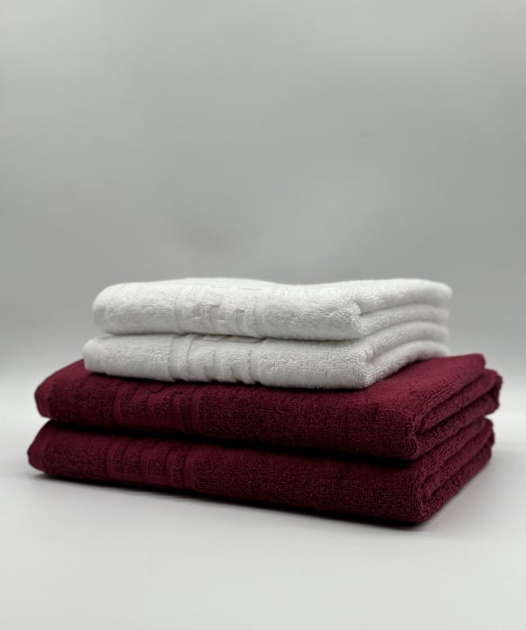 Set 4 Prosoape Bumbac 500 gr/mp, Dunga Greceasca, Alb/Grena C1252 [1]