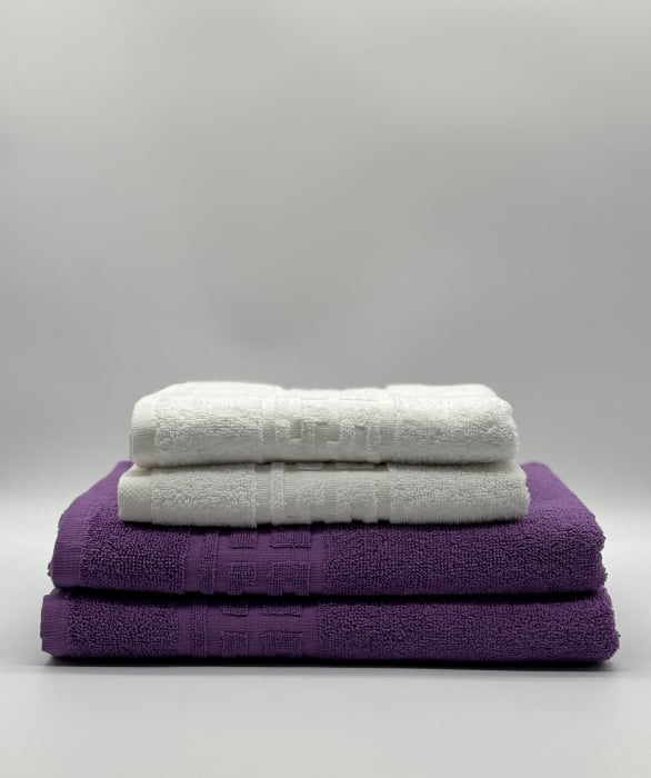 Set 4 Prosoape Bumbac 500 gr/mp, Dunga Greceasca, Alb/Mov C1250 [2]