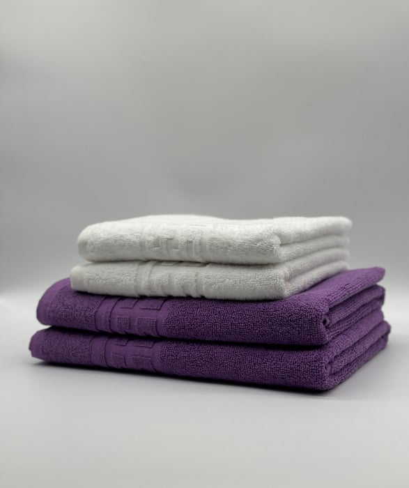 Set 4 Prosoape Bumbac 500 gr/mp, Dunga Greceasca, Alb/Mov C1250 [1]