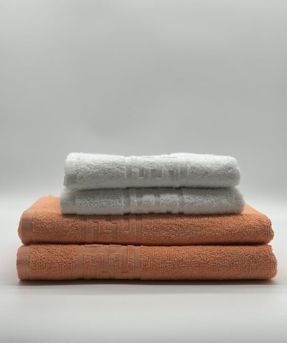 Set 4 Prosoape Bumbac 500 gr/mp, Dunga Greceasca, Alb/Portocaliu [2]