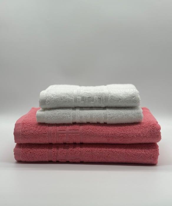 Set 4 Prosoape Bumbac 500 gr/mp, Dunga Greceasca, Alb/Roz C1236 [2]