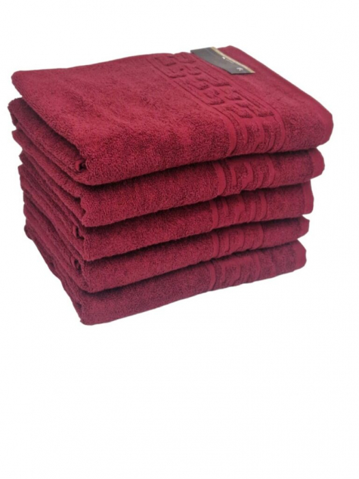 Set 5 Prosoape Bumbac 500 gr/mp, 70x130 cm, Dunga Greceasca, Grena C1257 [1]