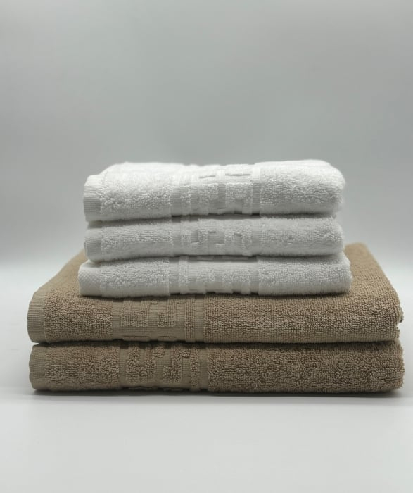 Set 5 Prosoape Bumbac 500 gr/mp, Dunga Greceasca, Alb/Bej C1245 [2]