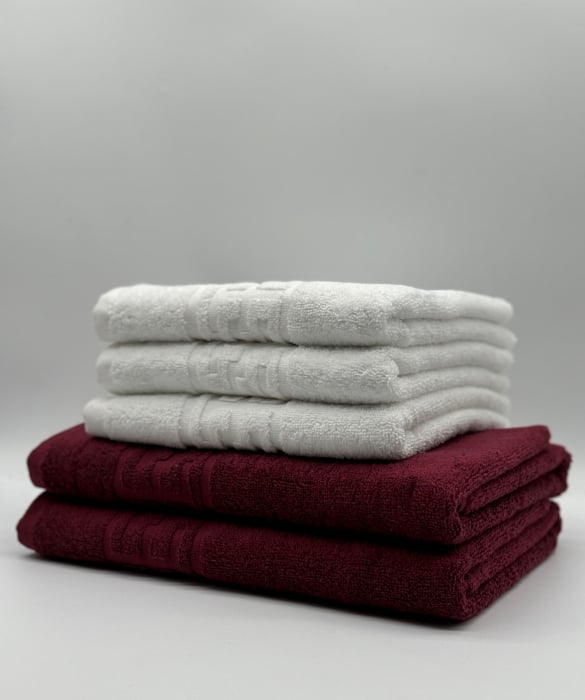 Set 5 Prosoape Bumbac 500 gr/mp, Dunga Greceasca, Alb/Grena C1251 [1]