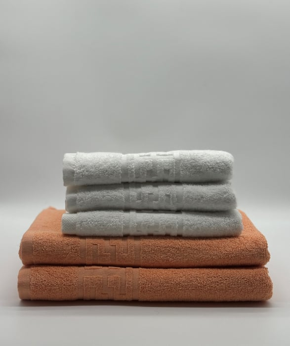 Set 5 Prosoape Bumbac 500 gr/mp, Dunga Greceasca, Alb/Portocaliu C1234 [2]