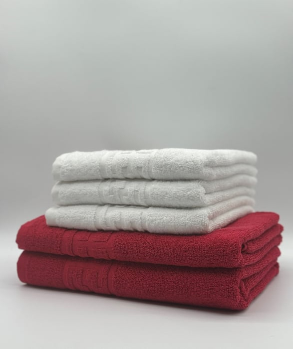 Set 5 Prosoape Bumbac 500 gr/mp, Dunga Greceasca, Alb/Rosu C1238 [1]