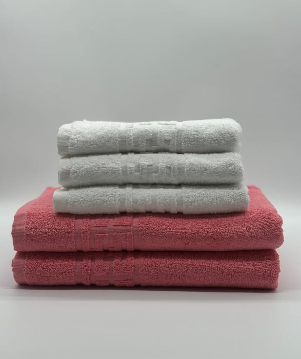 Set 5 Prosoape Bumbac 500 gr/mp, Dunga Greceasca, Alb/Roz C1235 [2]