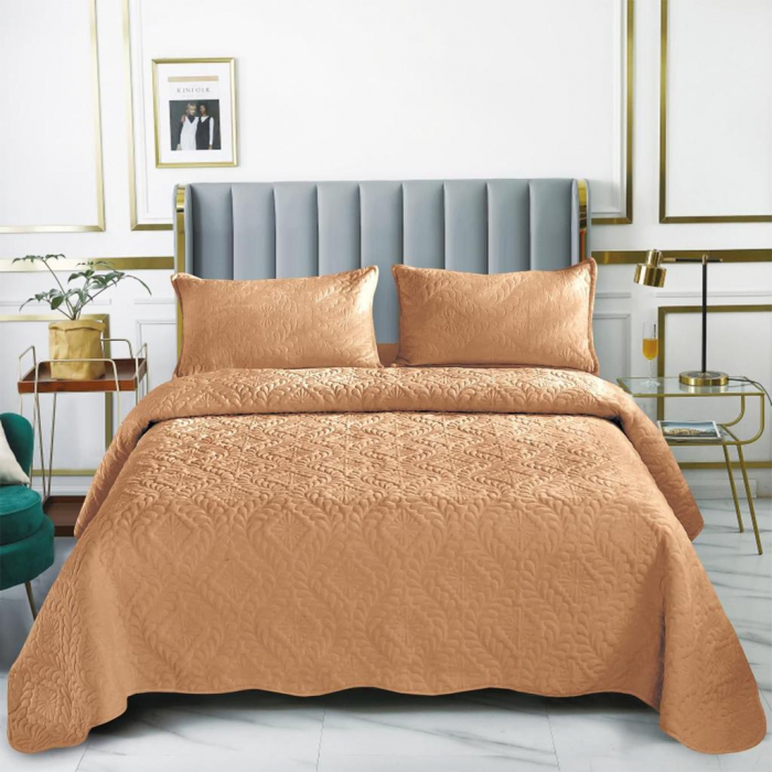 Set cuvertura pat , catifea , matlasata , 3 piese , 220x240cm , C1290 [1]