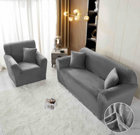 HUSE CANAPELE & SCAUNE - Husa Elastica Pentru Canapea din Catifea 3 Locuri - Gri C654