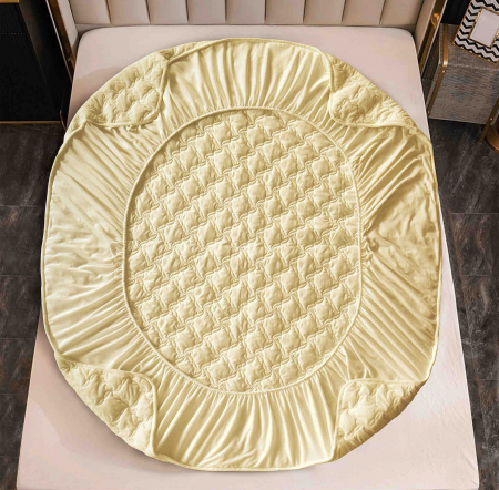 Husa de Pat Catifelata cu Elastic, 140 x 200 cm, cu Doua Fete de Perna , Crem , C643 [2]