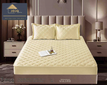 Huse de Pat Catifea - Husa de Pat Catifelata cu Elastic, 140 x 200 cm, cu Doua Fete de Perna , Crem , C643