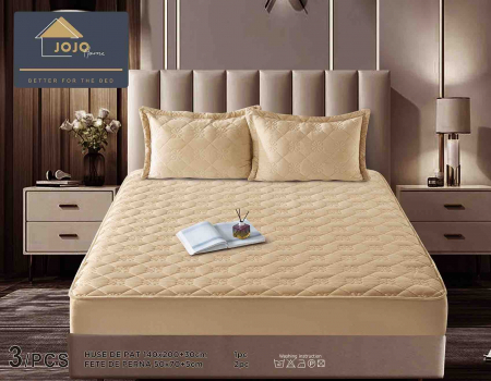 HUSE DE PAT - Husa de Pat Catifelata cu Elastic, 140 x 200 cm, cu Doua Fete de Perna , Crem , C650