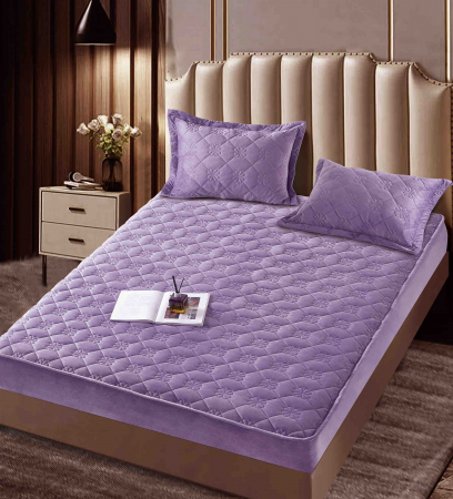 Husa de Pat Catifelata cu Elastic, 140 x 200 cm, cu Doua Fete de Perna , Mov , C646 [1]