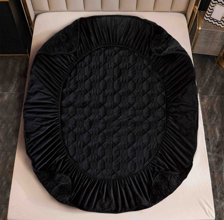 Husa de Pat Catifelata cu Elastic, 140 x 200 cm, cu Doua Fete de Perna , Negru , C648 [2]