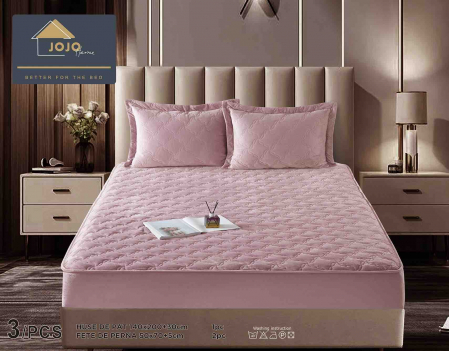 HUSE DE PAT - Husa de Pat Catifelata cu Elastic, 140 x 200 cm, cu Doua Fete de Perna , Roz , C651