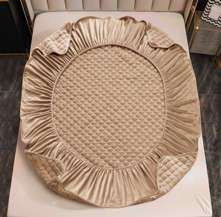 Husa de Pat Catifelata cu Elastic, 160 x 200cm, cu Doua Fete de Perna , Bej , C637 [2]