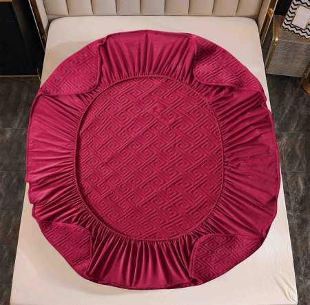 Husa de Pat Catifelata cu Elastic, 160 x 200cm, cu Doua Fete de Perna , Rosu , C642 [3]