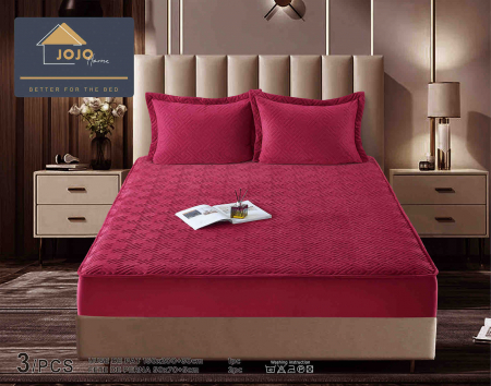 Huse de Pat Catifea - Husa de Pat Catifelata cu Elastic, 160 x 200cm, cu Doua Fete de Perna , Rosu , C642