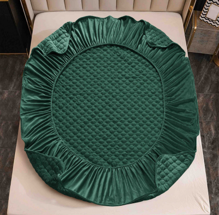 Husa de Pat Catifelata cu Elastic, 160 x 200cm, cu Doua Fete de Perna , Verde , C636 [3]