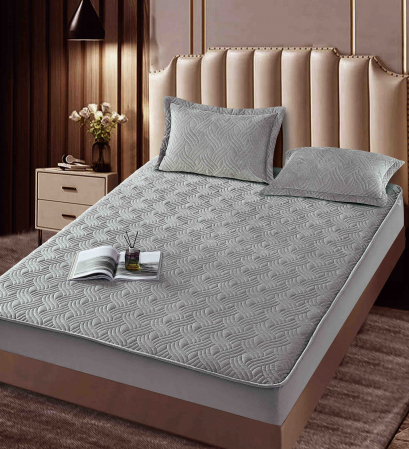 Husa de Pat Catifelata cu Elastic, 180 x 200cm, cu Doua Fete de Perna, Gri , C621 [1]