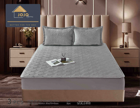 Huse de Pat Catifea - Husa de Pat Catifelata cu Elastic, 180 x 200cm, cu Doua Fete de Perna, Gri , C621